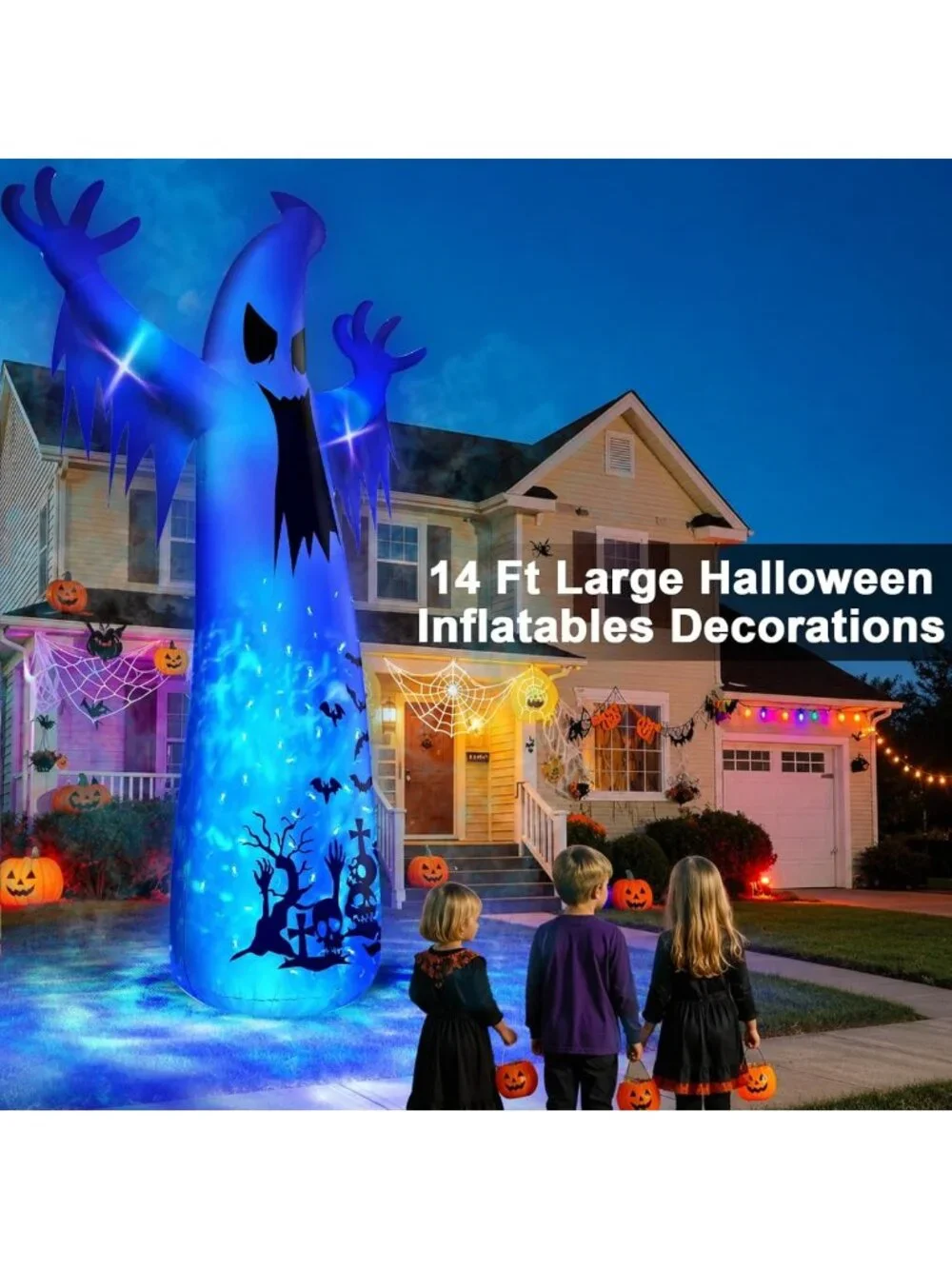Giant 14 Ft Halloween Inflatable Ghost Decoration with Flame Light for Outdoor